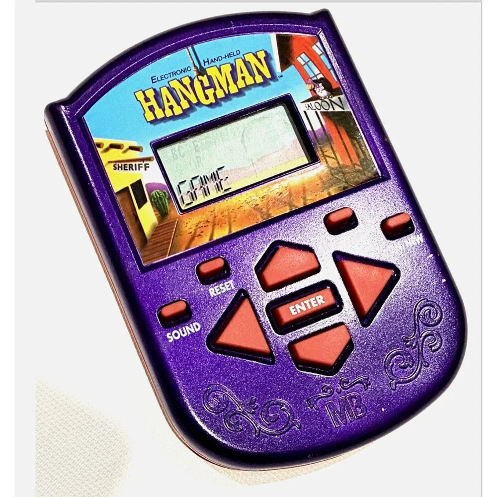 Hangman Electronic Handheld LCD Game Hasbro 2002 Purple Tested